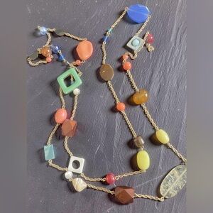 Gorgeous vintage bohemian strand necklace a mix of multi-stones & glass 25” L.